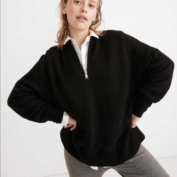 Madewell MWL Airyterry Half-Zip Tunic Sweatshirt Black Small - Picture 6 of 6